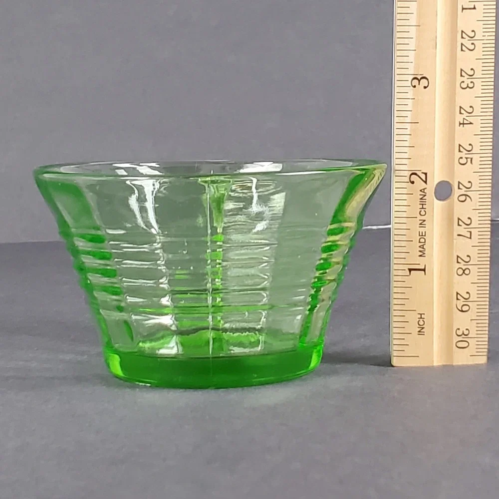 Vintage Green Uranium Glass Ribbed Teacup Vaseline Depression Glass Glows UV